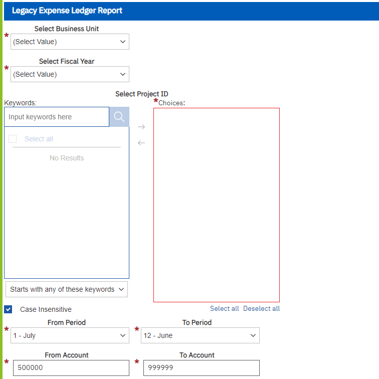 Legacy Expense Ledger Report