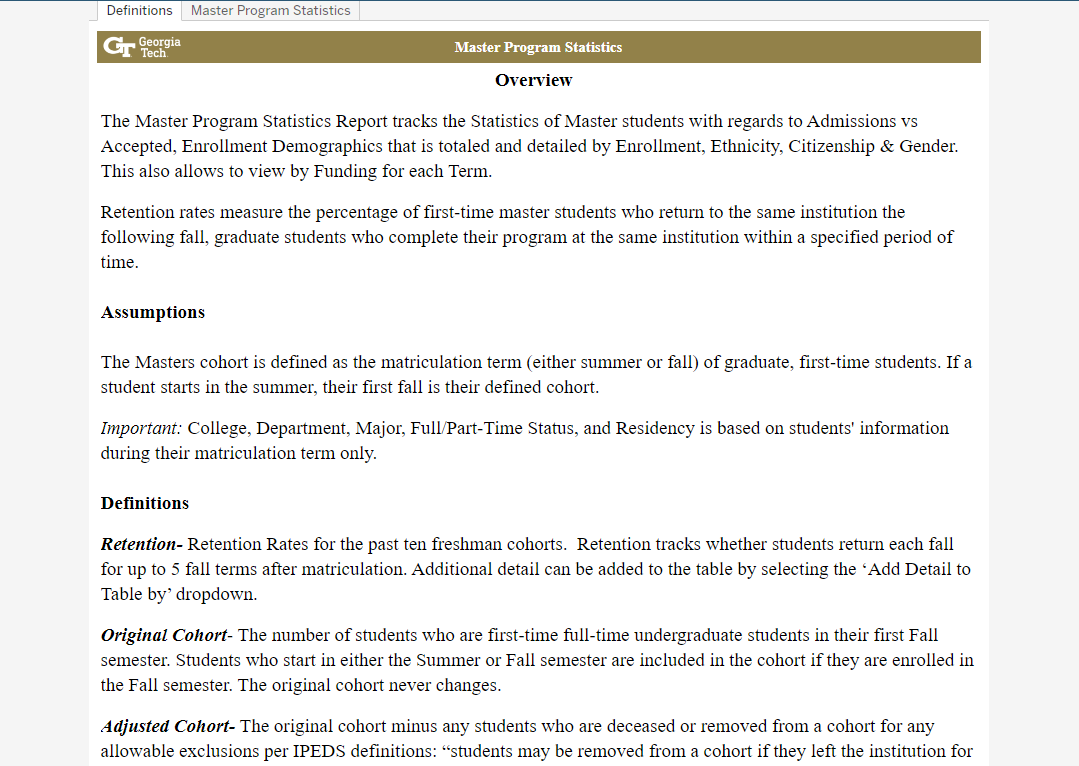 Master Program Statistics