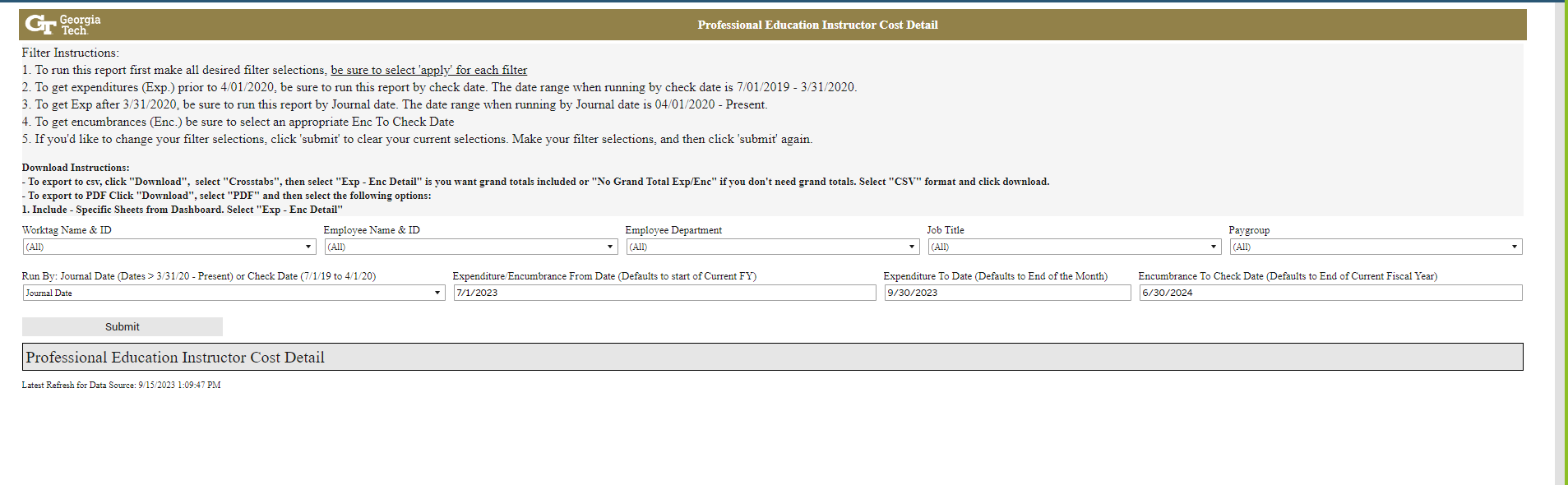 PE Instructor Cost Detail