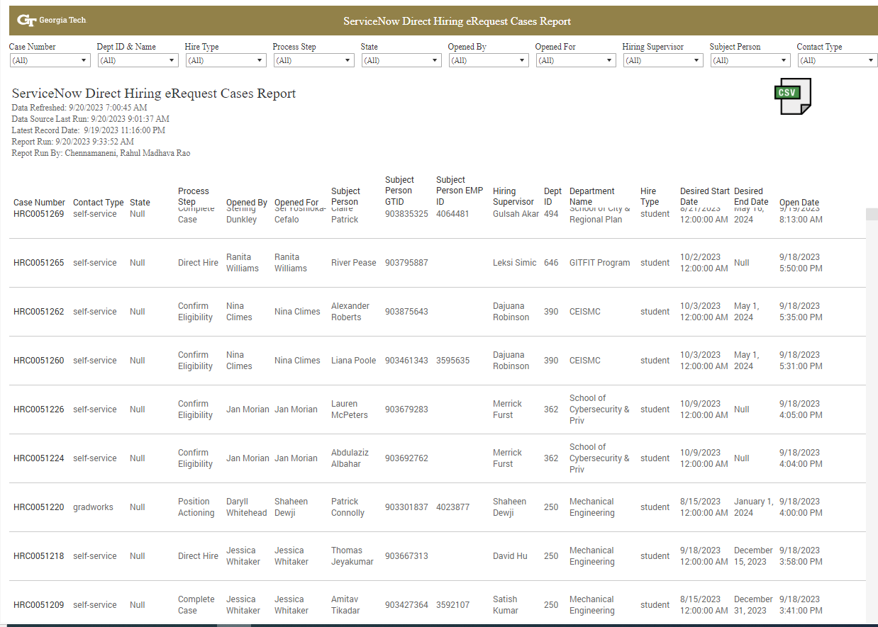 ServiceNow Direct Hiring eRequest Cases